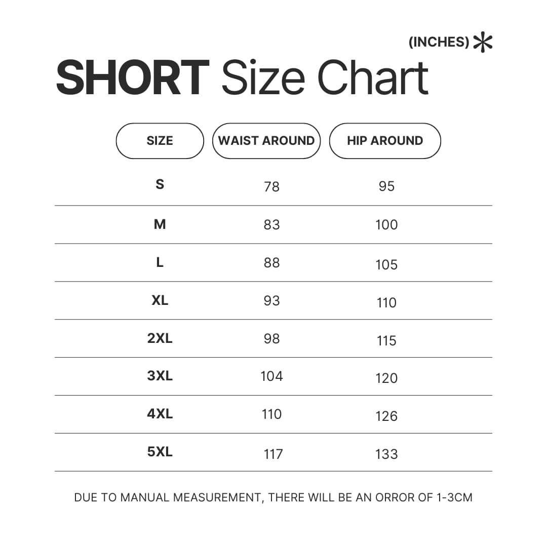 Short Size Chart - High School DxD Merch