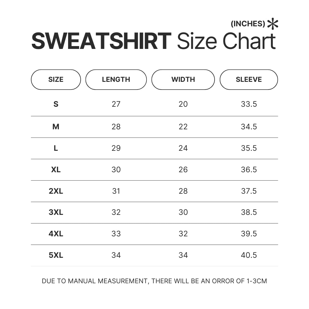 Sweatshirt Size Chart - High School DxD Merch