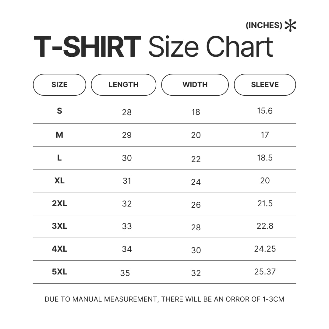 3D T shirt Size Chart - High School DxD Merch