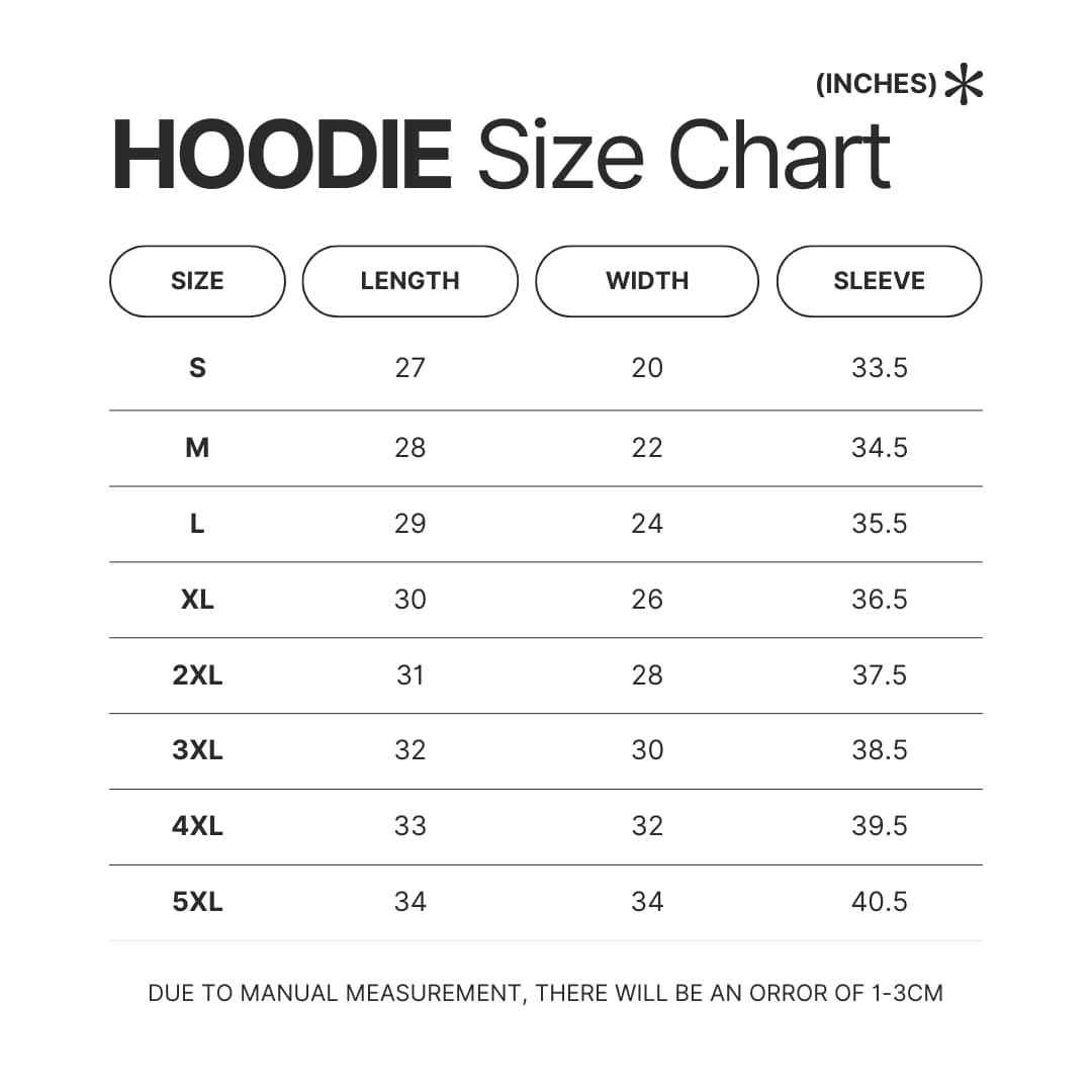 Hoodie Size Chart - High School DxD Merch